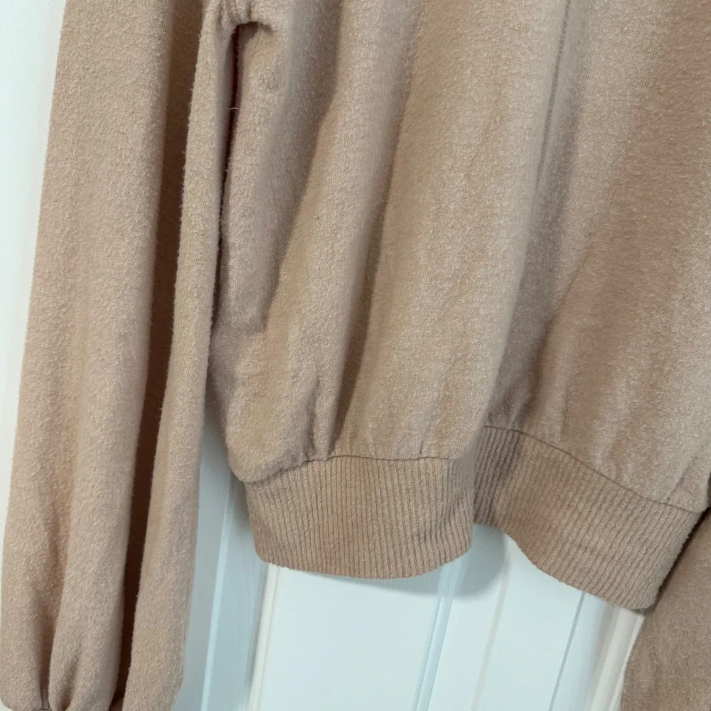 Free People Beach TGIF Sweater Long Balloon Sleeve Stretch Tan Blush Pink Small
